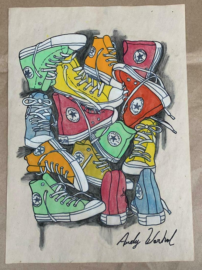 ANDY WARHOL DRAWING ON PAPER SIGNED & STAMPED (1 of 2)