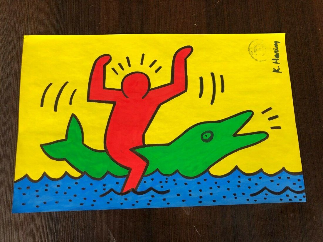 KEITH HARING DRAWING ON PAPER SIGNED (1 of 2)