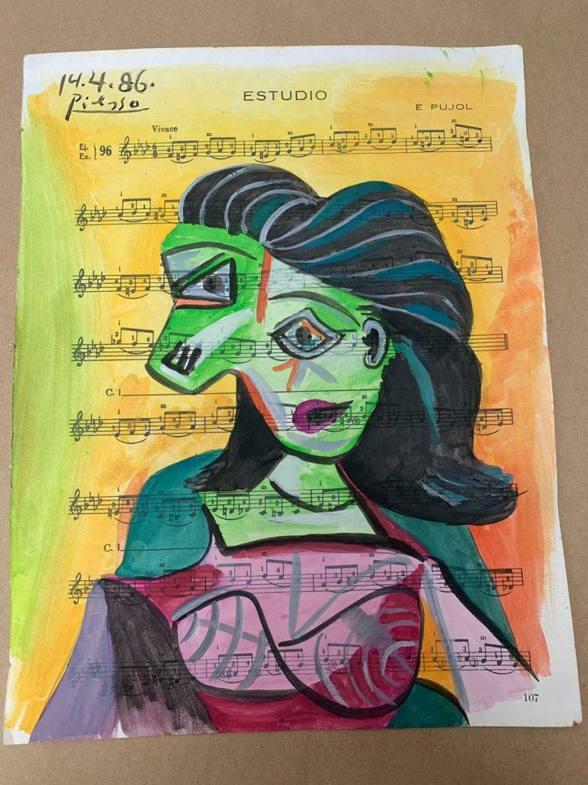 PABLO PICASSO WATERCOLOR DRAWING SIGNED & STAMPED (1 of 2)
