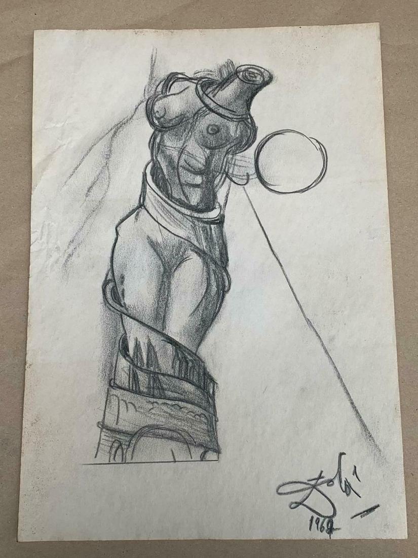 SALVADOR DALI DRAWING ON PAPER SIGNED AND STAMPED (1 of 2)