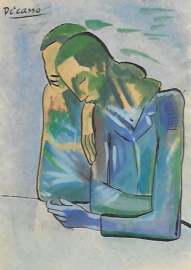 PABLO PICASSO WATERCOLOR DRAWING SIGNED & STAMPED (1 of 2)