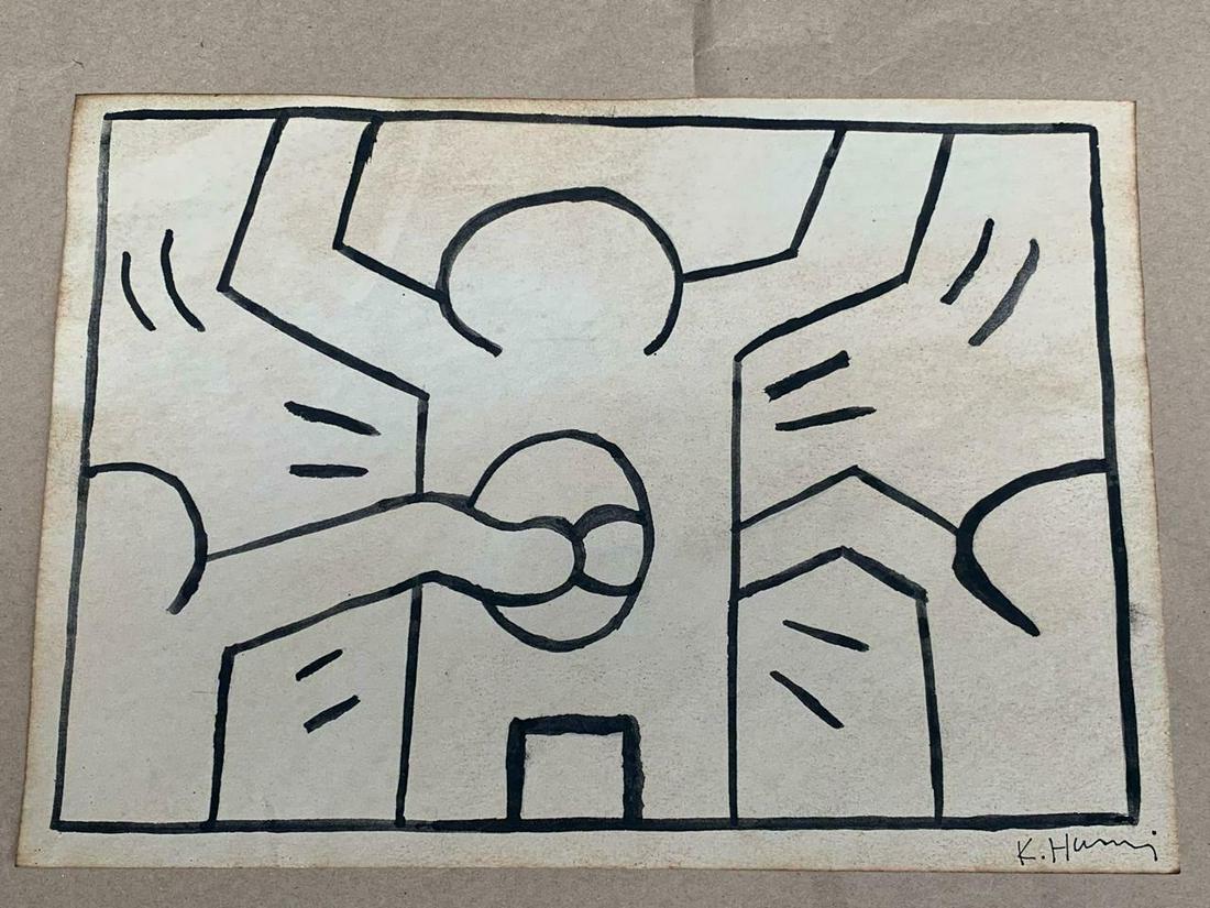 KEITH HARING DRAWING ON PAPER SIGNED AND STAMPED (1 of 2)