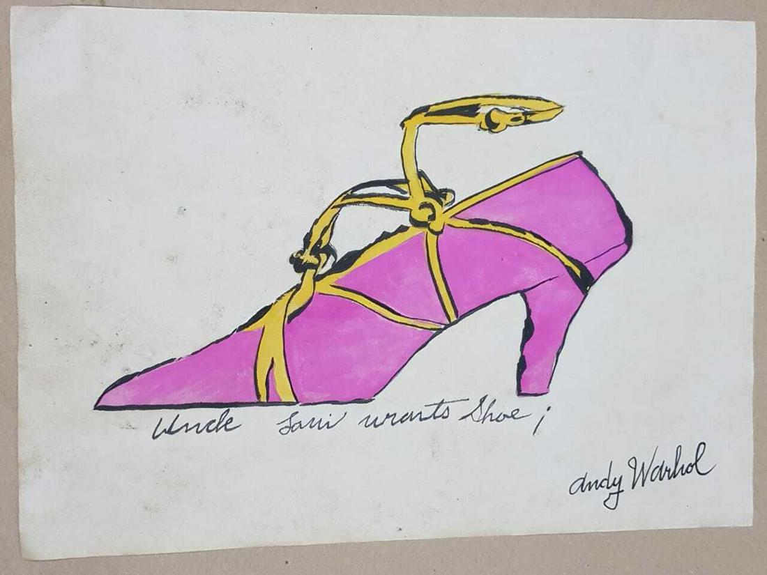 ANDY WARHOL DRAWING ON PAPER SIGNED AND SEALED ON PAPER (1 of 2)
