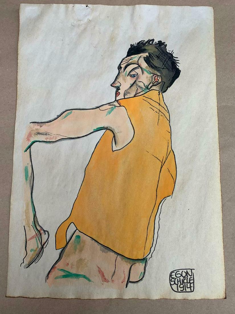 EGON SCHIELE DRAWING DRAWING ON PAPER SIGNED (1 of 2)