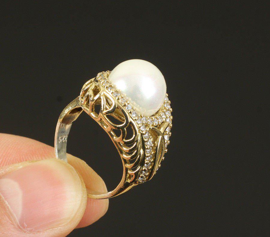 TOPAZ MAJORCA PEARL .925 SILVER & BRONZE RING (1 of 2)