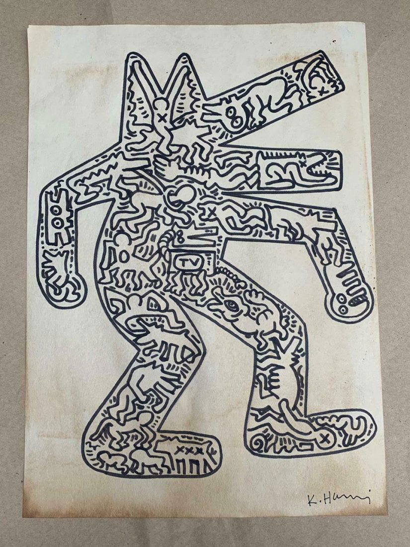 KEITH HARING  DRAWING ON PAPER SIGNED (1 of 2)