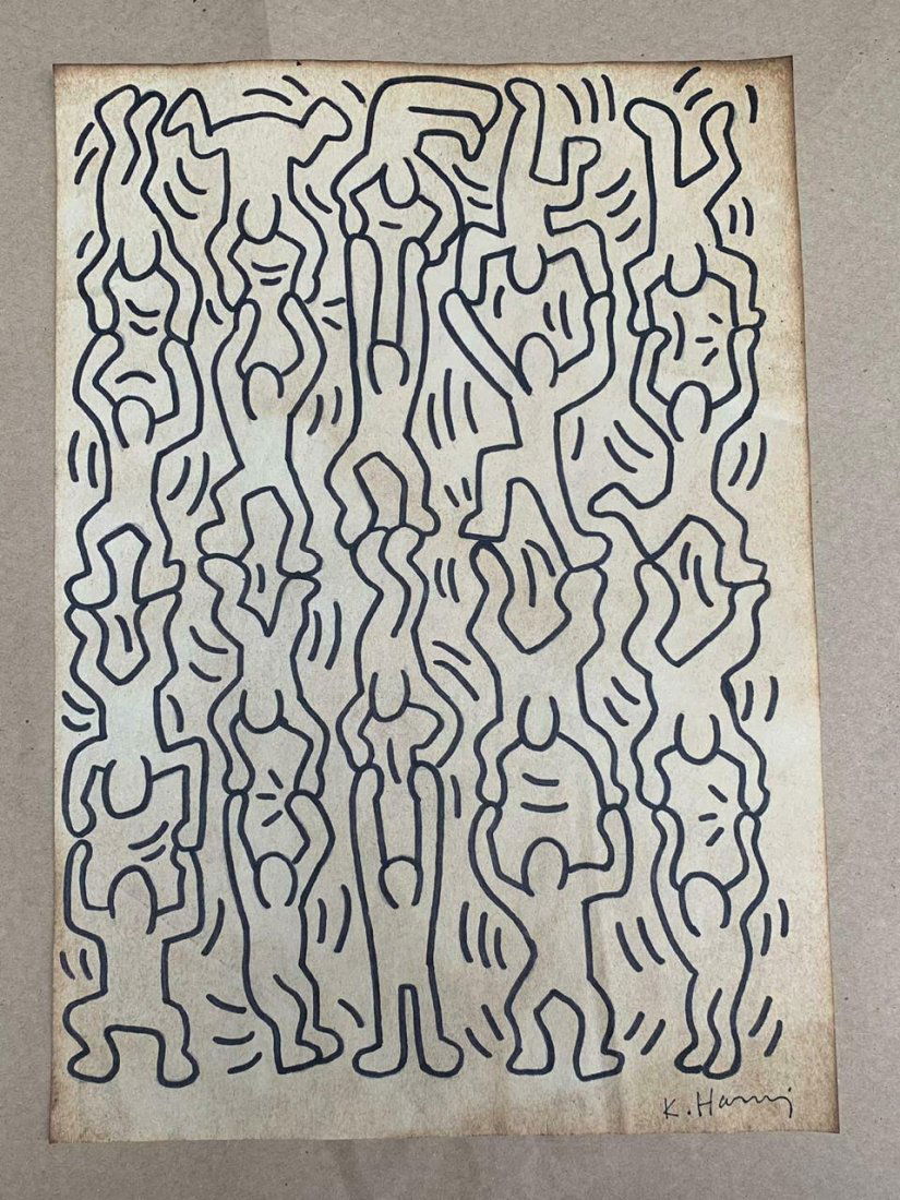 KEITH HARING DRAWING ON PAPER SIGNED . Provenance :NY (1 of 2)