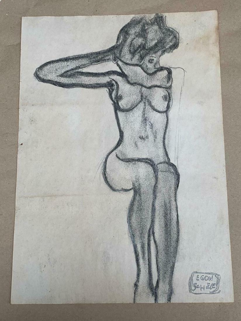 EGON SCHIELE DRAWING ON PAPER SIGNED AND STAMPED (1 of 2)
