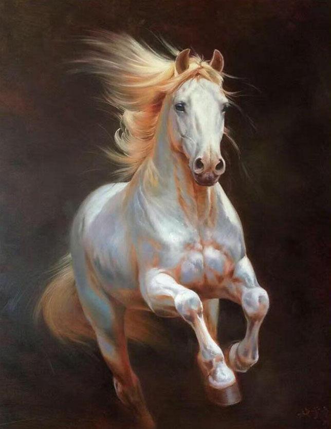 Abstract White Horse Oil Painting On Canvas (1 of 1)