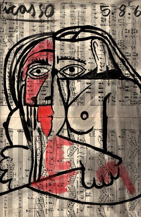 PABLO PICASSO DRAWING ON PAPER SIGNED . Provenance :NY (1 of 1)