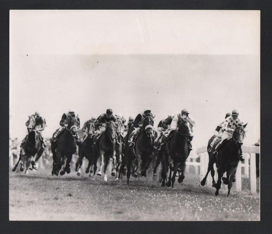 B&W 1955 FRENCH RACEHORSE PHIL DRAKE WINS EPSOM DERBY O (1 of 2)
