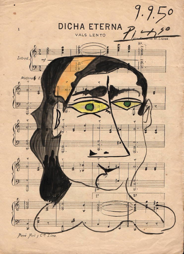 PABLO PICASSO DRAWING ON PAPER SIGNED (1 of 2)