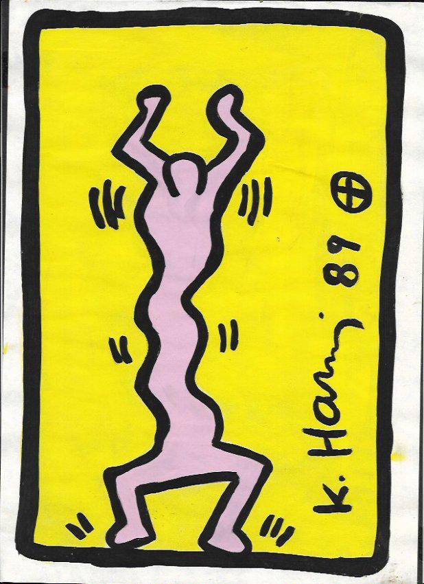 Keith Haring (American, 1958 -1990) - Mixed Media: Keith Haring (American, 1958 -1990) - Mixed Media Drawing acrylic and marker illustration on Paper signed. is executed in the contemporary, street art style of Keith Haring (American, 1958-1990) The p