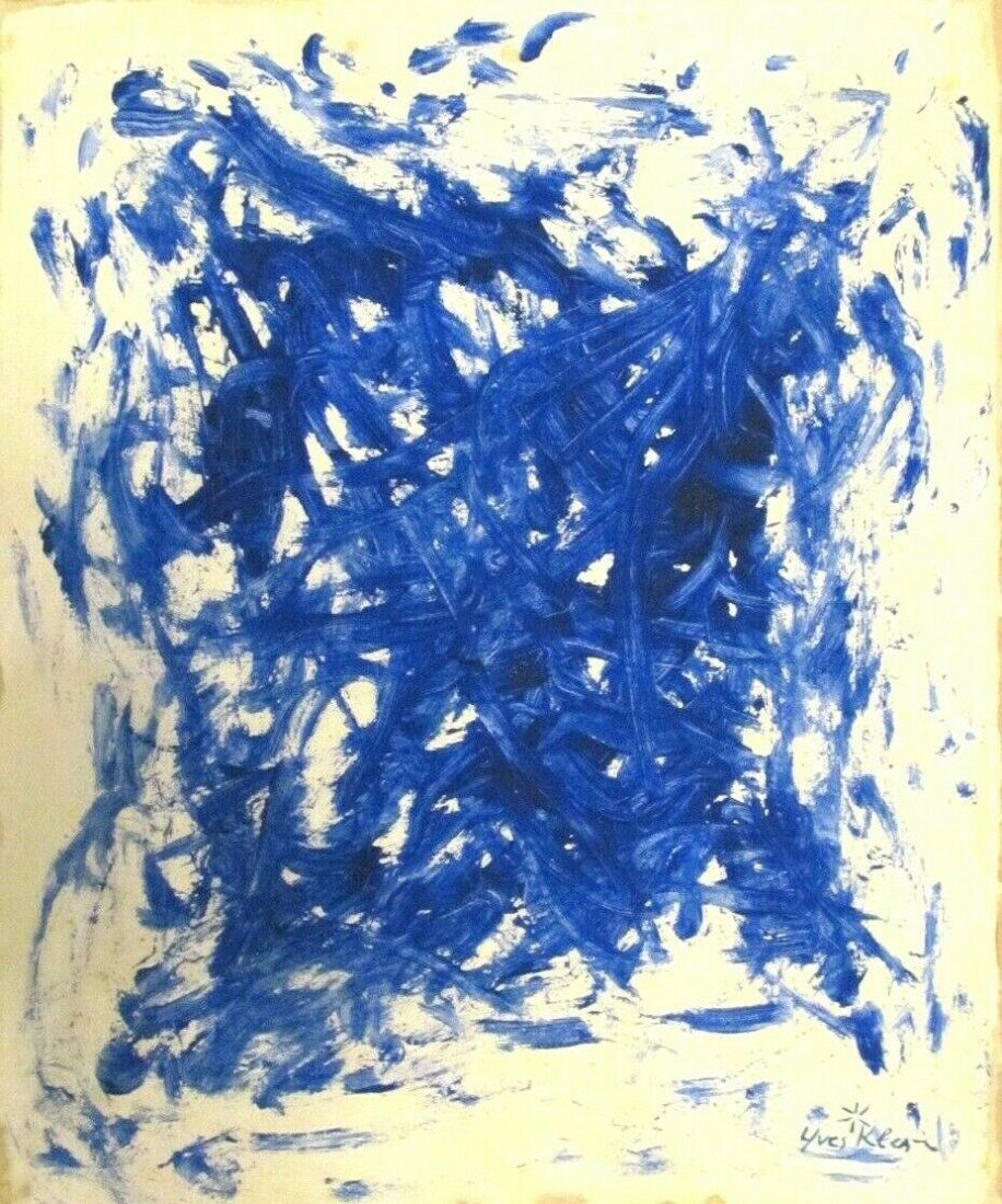 Modern art abstract oil on canvas signed Yves Klein: Modern art abstract oil on canvas signed Yves Klein Yves Klein was a French artist and an important figure in post-war European art. He was a leading member of the French artistic movement of Nouveau