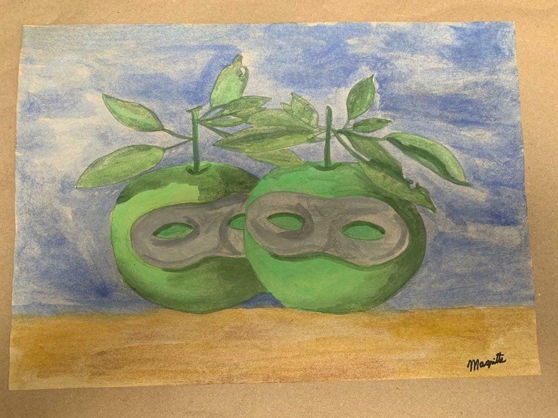 RENE MAGRITTE DRAWING ON PAPER SIGNED AND STAMPED: RENE MAGRITTE DRAWING ON PAPER SIGNED AND STAMPED ON PAPER ON VERSO. Provenance :NY Collector. NO documents or Authenticity. Sold as is..size: 8 1/2 x 11 1/2.