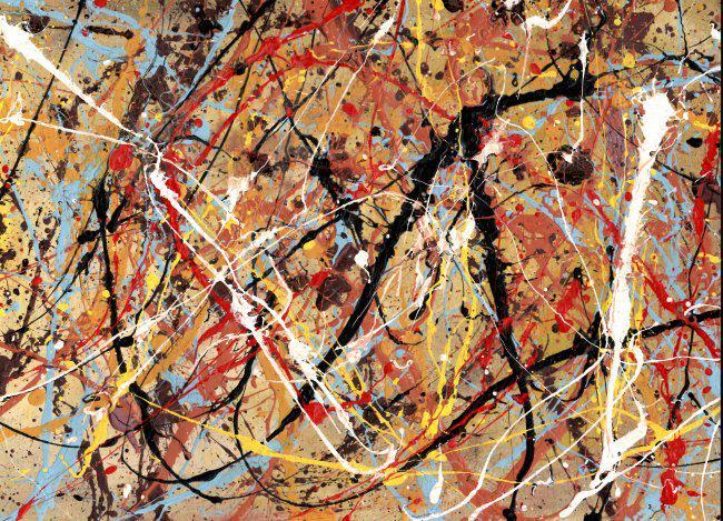 Jackson Pollock Abstract Painting On Thick Paper: Jackson Pollock Abstract Painting on Paper -Approx Painting Size: 11 x 15 Inches. Painting is done in the modern, abstract expressionist style for which Pollock is known. It is being sold in the manne
