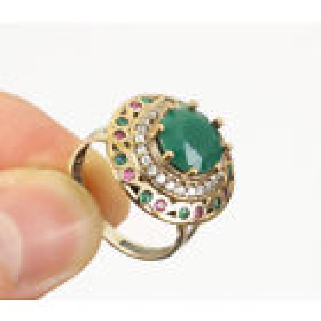 EMERALD RUBY TOPAZ .925 SILVER & BRONZE RING (1 of 1)