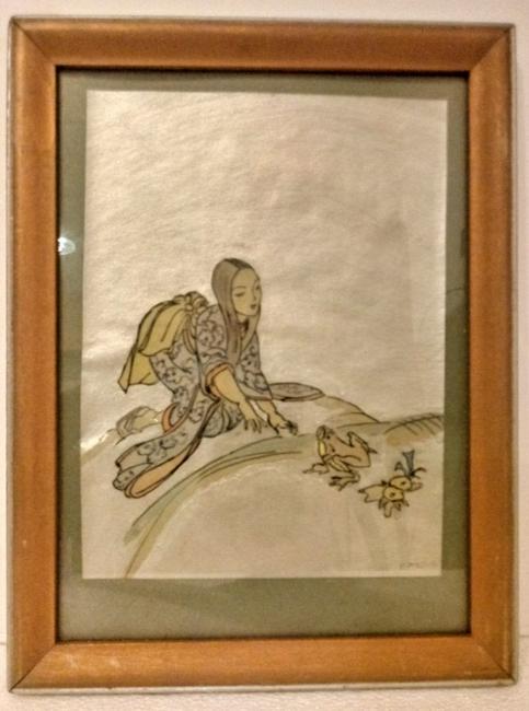 ORIENTAL ASIAN ART ON GOLD FOIL GEISHA GIRL (1 of 3)