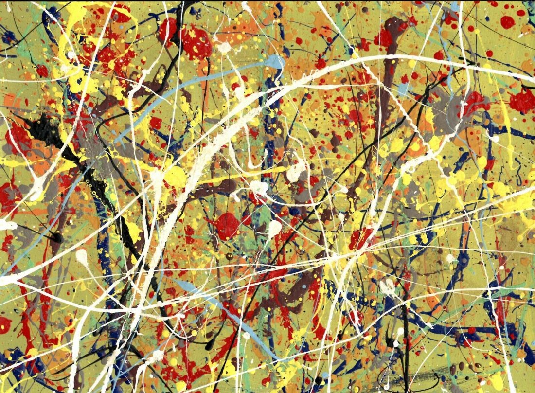Jackson Pollock Abstract Painting: Jackson Pollock Abstract Painting on Paper -Approx Painting Size: 15 x 11 Inches. Painting is done in the modern, abstract expressionist style for which Pollock is known. It is being sold in the manne