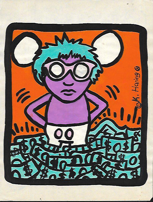 Keith Haring Mix Media Drawing Signed (1 of 2)
