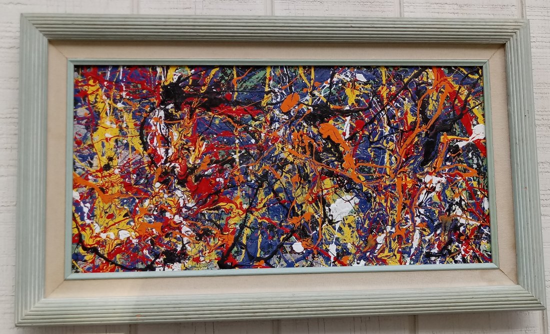 Jackson Pollock Abstract Painting on Canvas: Jackson Pollock Abstract Painting on Canvas -Approx Painting Size: 24 x 12 Inches. Wood Frame size:28 x 16. Painting is done in the modern, abstract expressionist style for which Pollock is known. It 