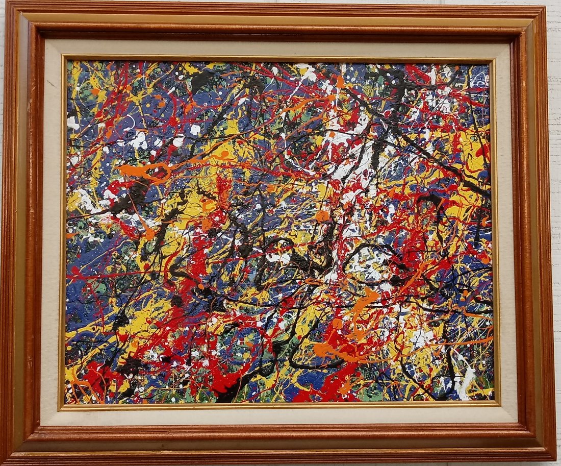 Jackson Pollock Abstract Painting on Canvas: Jackson Pollock Abstract Painting on Canvas -Approx Painting Size: 20 x 16 Inches. Frame size: 25 x 21. Painting is done in the modern, abstract expressionist style for which Pollock is known. It is b