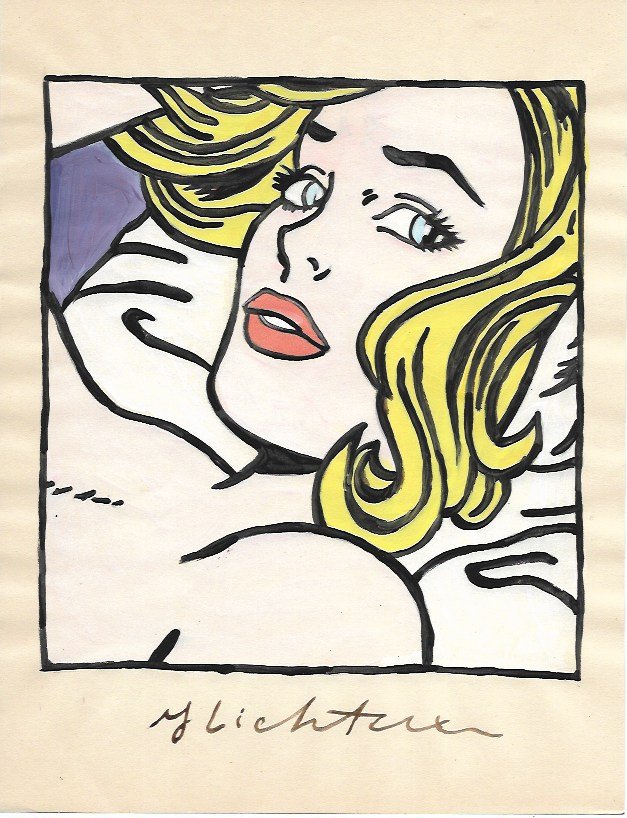Roy Lichtenstein Drawing: The Style of Roy Lichtenstein drawing on Paper.Size 11 1/2 x 8. Unframed. Provenance: Private Collector, NY. No Coa. Roy Fox Lichtenstein (October 27, 1923 - September 29, 1997) was an American pop ar