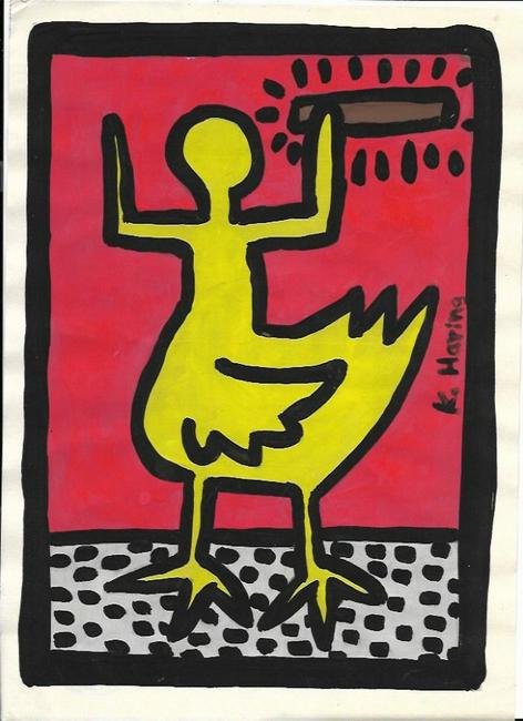 Keith Haring (American, 1958 -1990): Keith Haring (American, 1958 -1990) - Mixed Media Drawing acrylic and marker illustration on Paper signed. is executed in the contemporary, street art style of Keith Haring (American, 1958-1990) The p