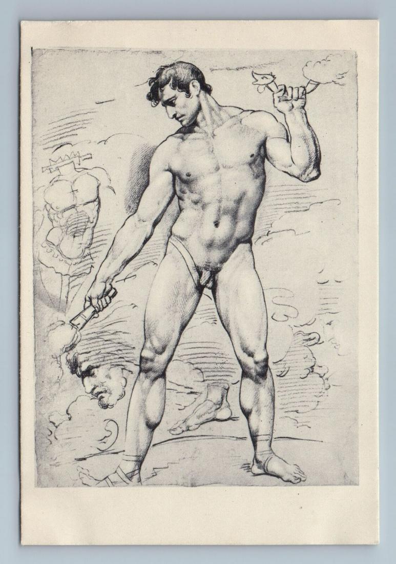 1957 HANDSOME NUDE MODEL MAN by Egorov Soviet USSR: 1957 HANDSOME NUDE MODEL MAN by Egorov Soviet USSR Postcard. Artist: Egorov A.E.Published: USSR, 1957 Undated. Size: approx. 6" x 4.1" (15 x 10.5 cm)