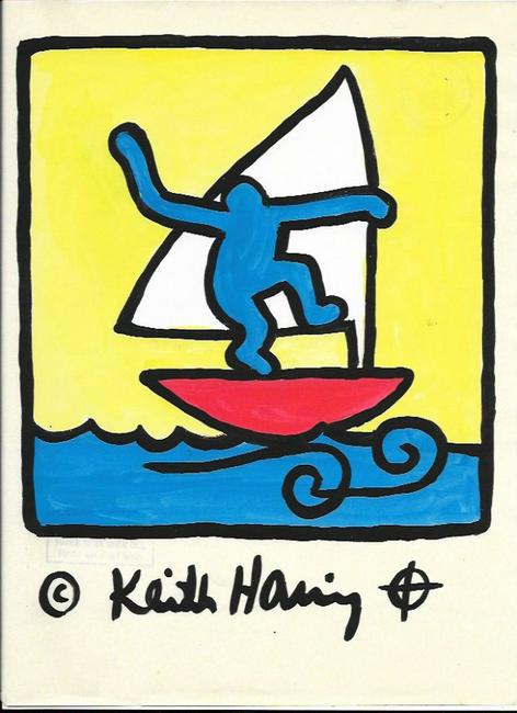 Signed Keith Haring Mixed Media on Paper: Signed Keith Haring Mixed Media on Paper. Approx Size: 11 1/2 x 9 inches. Provenance: NY Collector.Sold as is in the manner or style of the artist. Good Condition. See photos.