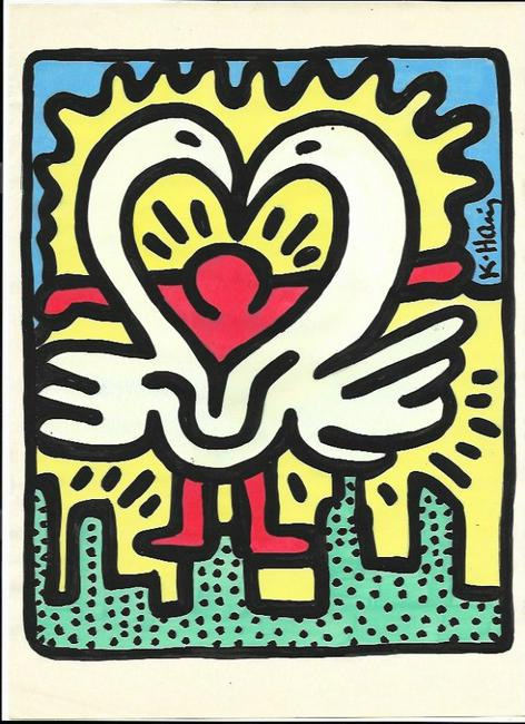 Keith Haring (American, 1958 -1990) - Mixed Media: Keith Haring (American, 1958 -1990) - Mixed Media Drawing acrylic and marker illustration on Paper signed. is executed in the contemporary, street art style of Keith Haring (American, 1958-1990) The p