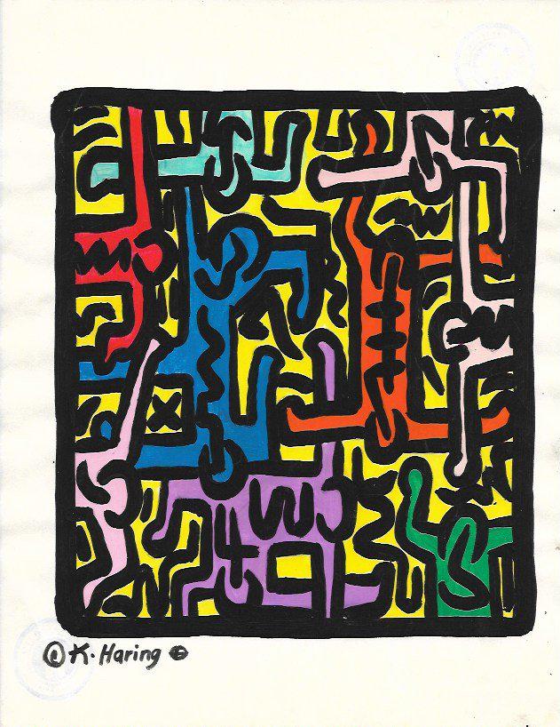 Keith Haring Mixed Media on Paper: Keith Haring Mixed Media on Paper. Approx Size: 11 1/2 x 9 inches. Provenance: NY Collector.Sold as is in the manner or style of the artist. Good Condition. See photos.