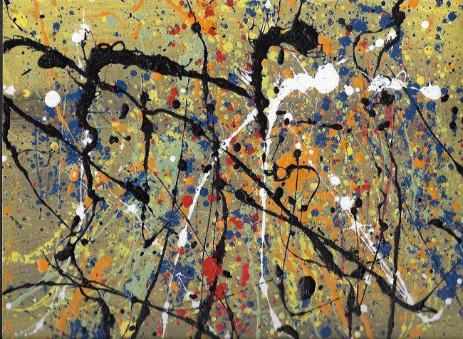 Jackson Pollock Abstract Painting on Paper: Jackson Pollock Abstract Painting on Paper -Approx Painting Size: 12 x 9 Inches. Painting is done in the modern, abstract expressionist style for which Pollock is known. It is being sold in the manner