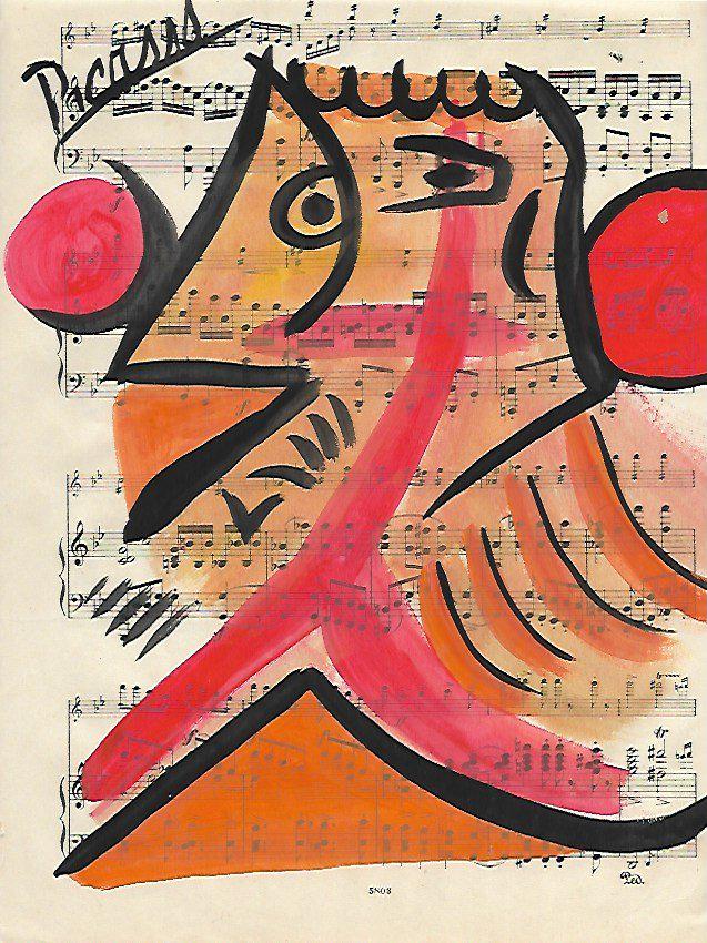 Mixed Media Pablo Picasso Drawing: Mixed Media Pablo Picasso Drawing on Paper Music Notes. Approx Size: 12 x 8 1/2 inches. Provenance: Private NY Collection. It is being sold as in the manner Style of artist. Good Condition See Photos.