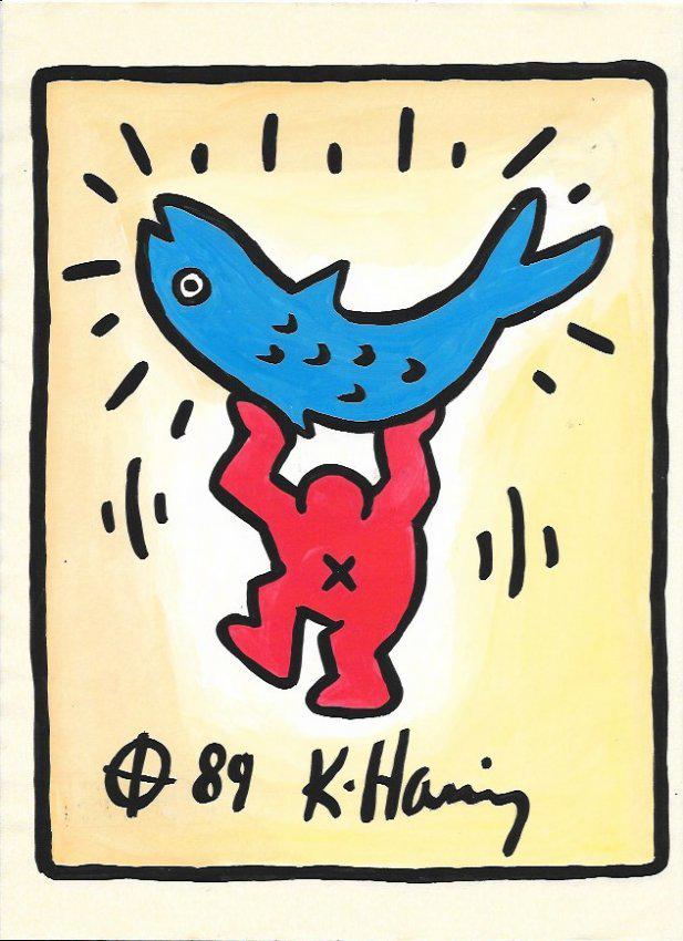 Keith Haring Mixed Media on Paper: Keith Haring Mixed Media on Paper. Approx Size: 11 1/2 x 9 inches. Provenance: NY Collector.Sold as is in the manner or style of the artist. Good Condition. See photos.