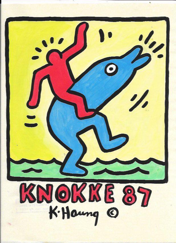 Signed Keith Haring Mixed Media on Paper: Signed Keith Haring Mixed Media on Paper. Approx Size: 11 1/2 x 9 inches. Provenance: NY Collector.Sold as is in the manner or style of the artist. Good Condition. See photos.