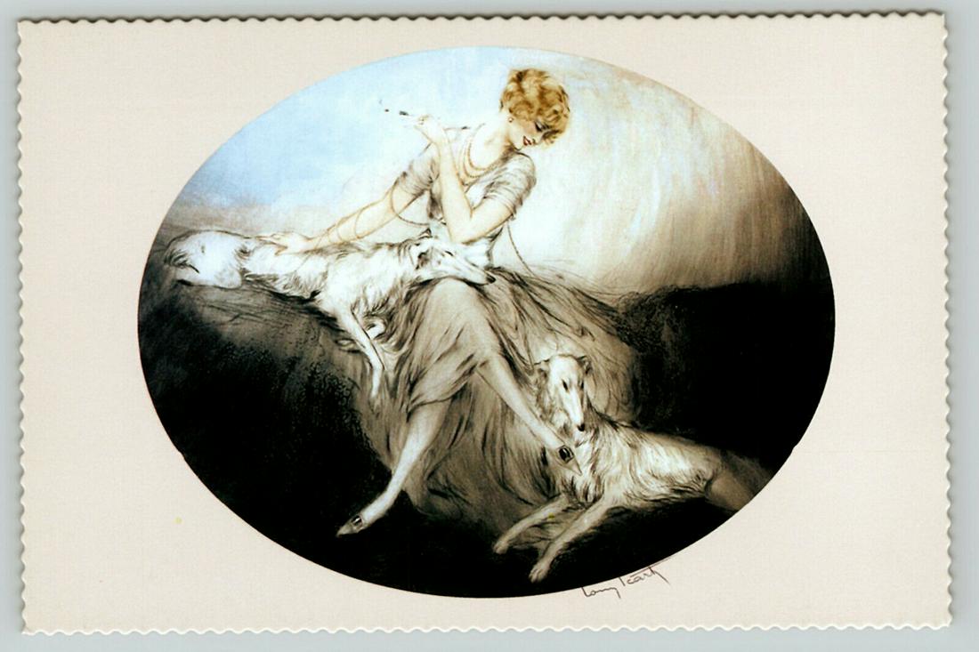 LADY smoke BORZOI DOG Greyhound ART DECO (1 of 2)