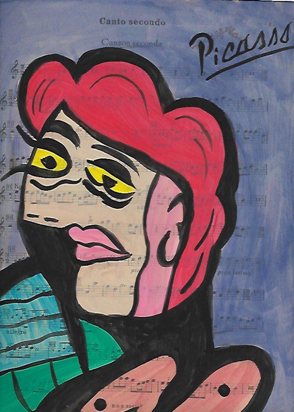 Mixed Media Pablo Picasso Drawing: Mixed Media Pablo Picasso Drawing on Paper Music Notes. Approx Size: 12 x 8 1/2 inches. Provenance: Private NY Collection. It is being sold as in the manner Style of artist. Good Condition See Photos.