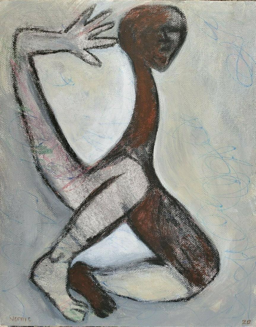 MIXED MEDIA STRANGE FIGURE ABSTRACT PAINTING  ON CANVAS (1 of 2)