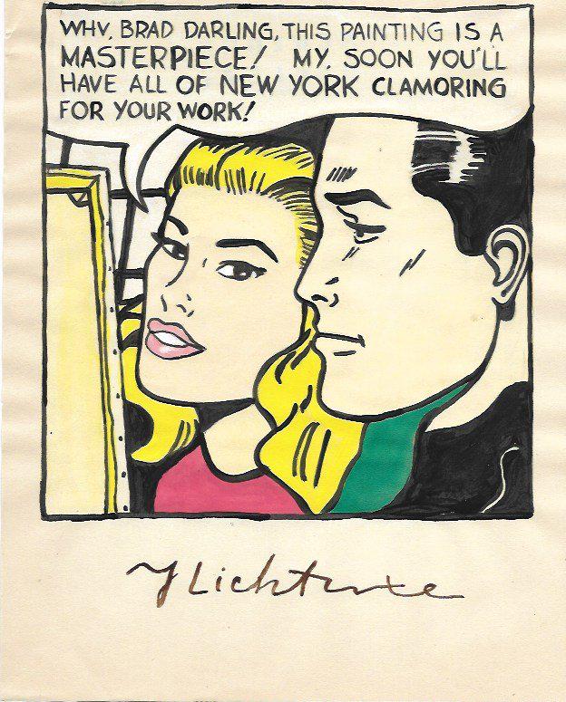 The Style of Roy Lichtenstein drawing on Paper.Size 11: The Style of Roy Lichtenstein drawing on Paper.Size 11 1/2 x 8. Unframed. Provenance: Private Collector, NY. No Coa. Roy Fox Lichtenstein (October 27, 1923 - September 29, 1997) was an American pop ar