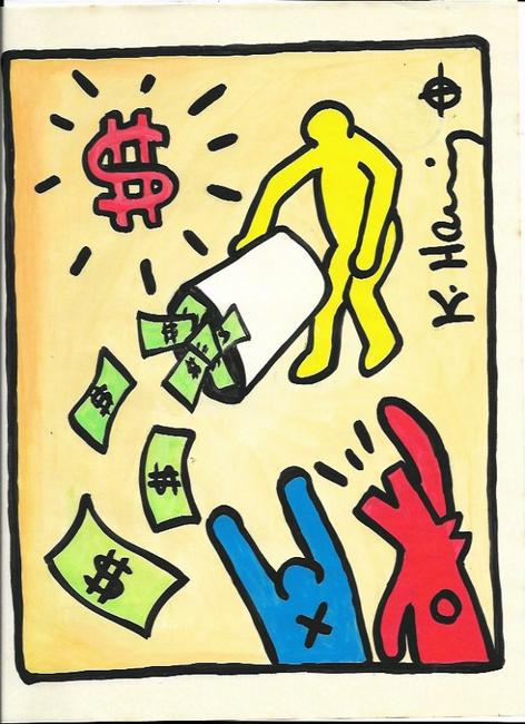 Keith Haring (American, 1958 -1990) - Mixed Media: Keith Haring (American, 1958 -1990) - Mixed Media Drawing acrylic and marker illustration on Paper signed. is executed in the contemporary, street art style of Keith Haring (American, 1958-1990) The p