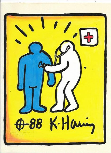 Keith Haring (American, 1958 -1990) - Mixed Media: Keith Haring (American, 1958 -1990) - Mixed Media Drawing acrylic and marker illustration on Paper signed. is executed in the contemporary, street art style of Keith Haring (American, 1958-1990) The p