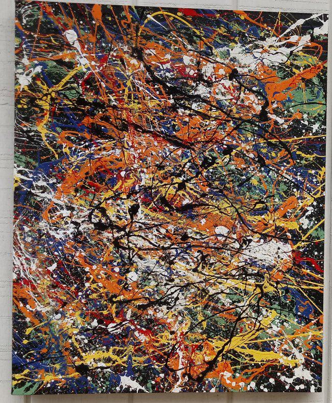 Jackson Pollock Abstract Painting on Canvas: Jackson Pollock Abstract Painting on Canvas -Approx Painting Size:30x 24 Inches. Painting is done in the modern, abstract expressionist style for which Pollock is known. It is being sold in the manner