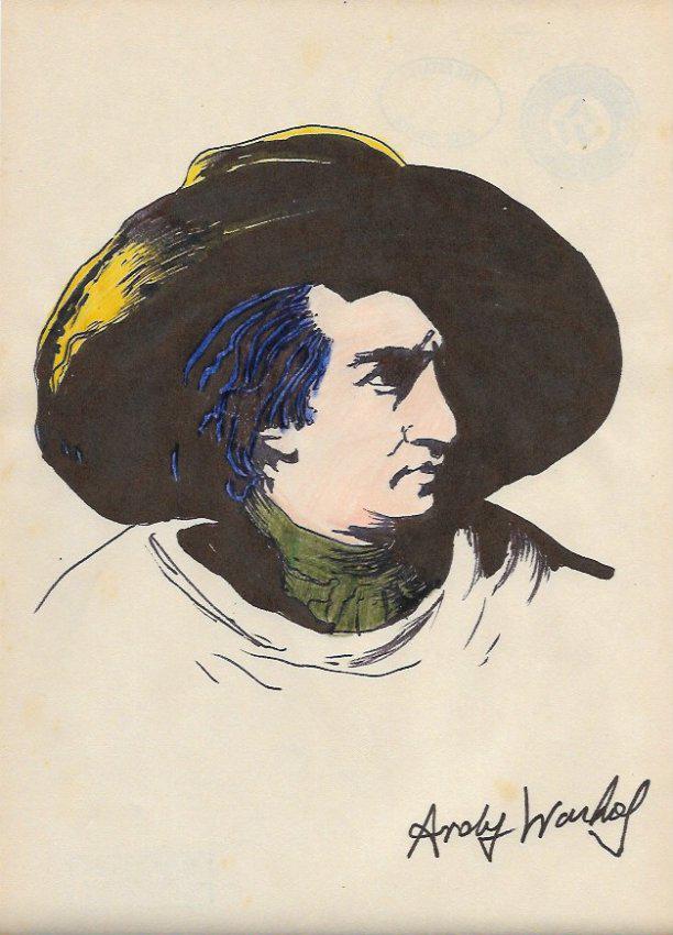 Mixed Media Andy Warhol Drawing on Paper . Approx Size:: Mixed Media Andy Warhol Drawing on Paper . Approx Size: 12 x 8 1/2 inches. Provenance: Private NY Collection. It is being sold as is in the manner Style of artist. Good Condition See Photos.