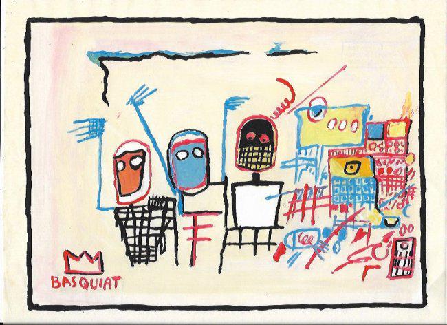 Jean Michel Basquiat Mixed Media Drawing on Paper.: Jean Michel Basquiat Mixed Media Drawing on Paper. Aprox size 8 x 13 Inches.No documentation or cerfication, Sold as is to the manner or style of the artist, Good Condition, See photos.