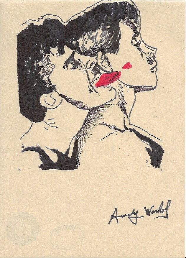 Signed Andy Warhol Mixed Media on Paper: Signed Andy Warhol Mixed Media on Paper. Approx Size: 11 3/4 x 8 1/2 inches. Provenance: NY Collector.Sold as is to the manner or style of the artist, Good Condition, See photos