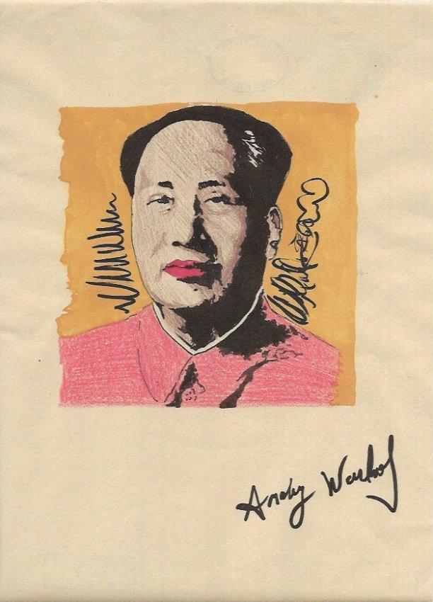 Signed Andy Warhol Mixed Media on Paper. Approx Size:: Signed Andy Warhol Mixed Media on Paper. Approx Size: 11 3/4 x 8 1/2 inches. Provenance: NY Collector.Sold as is to the manner or style of the artist, Good Condition, See photos.Condition ReportCondit
