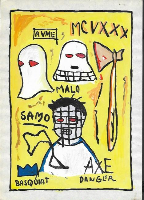Jean Michel Basquiat Mixed Media Drawing on Paper.: Jean Michel Basquiat Mixed Media Drawing on Paper. Aprox size 8 x 13 Inches. This item has limited provenance NY Collection. it doesnt have any documentation or cerfication, Sold as is to the manner o