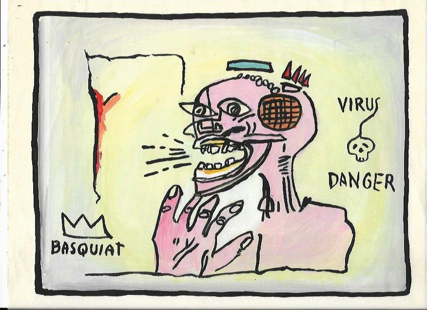 Jean Michel Basquiat Mixed Media Drawing on Paper.: Jean Michel Basquiat Mixed Media Drawing on Paper. Aprox size 8 x 13 Inches.No documentation or cerfication, Sold as is to the manner or style of the artist, Good Condition, See photos.