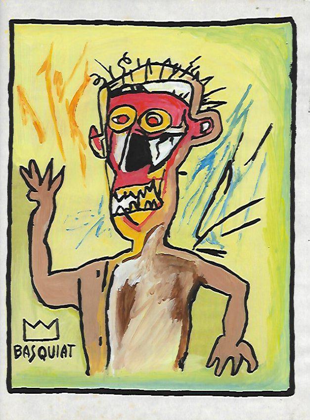 Jean Michel Basquiat Mixed Media Drawing on Paper: Jean Michel Basquiat Mixed Media Drawing on Paper. Aprox size 8 x 13 Inches. This item has limited provenance, it doesnt have any documentation or cerfication, Sold as is to the manner or style of the